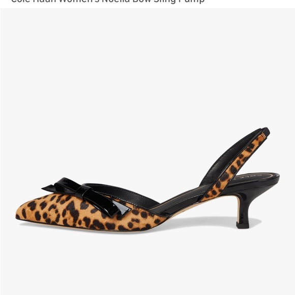 New! Cole Haan Noella Bow Leopard Print Leather Slingback Kitten Heel Pumps  7 - Picture 3 of 15